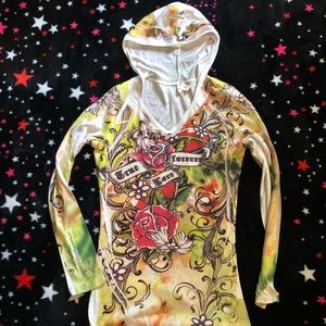 Hooded long sleeve tee shirt Ed Hardy inspired